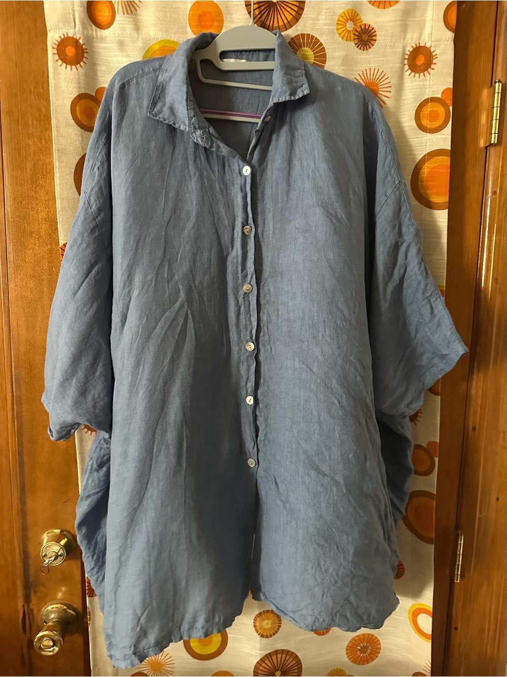 Light Blue Women Linen Button-Up Shirt